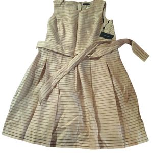 Tommy Hilfiger Sash Belted Fit & Flare Dress | Cream | Stripe | cocktail | party